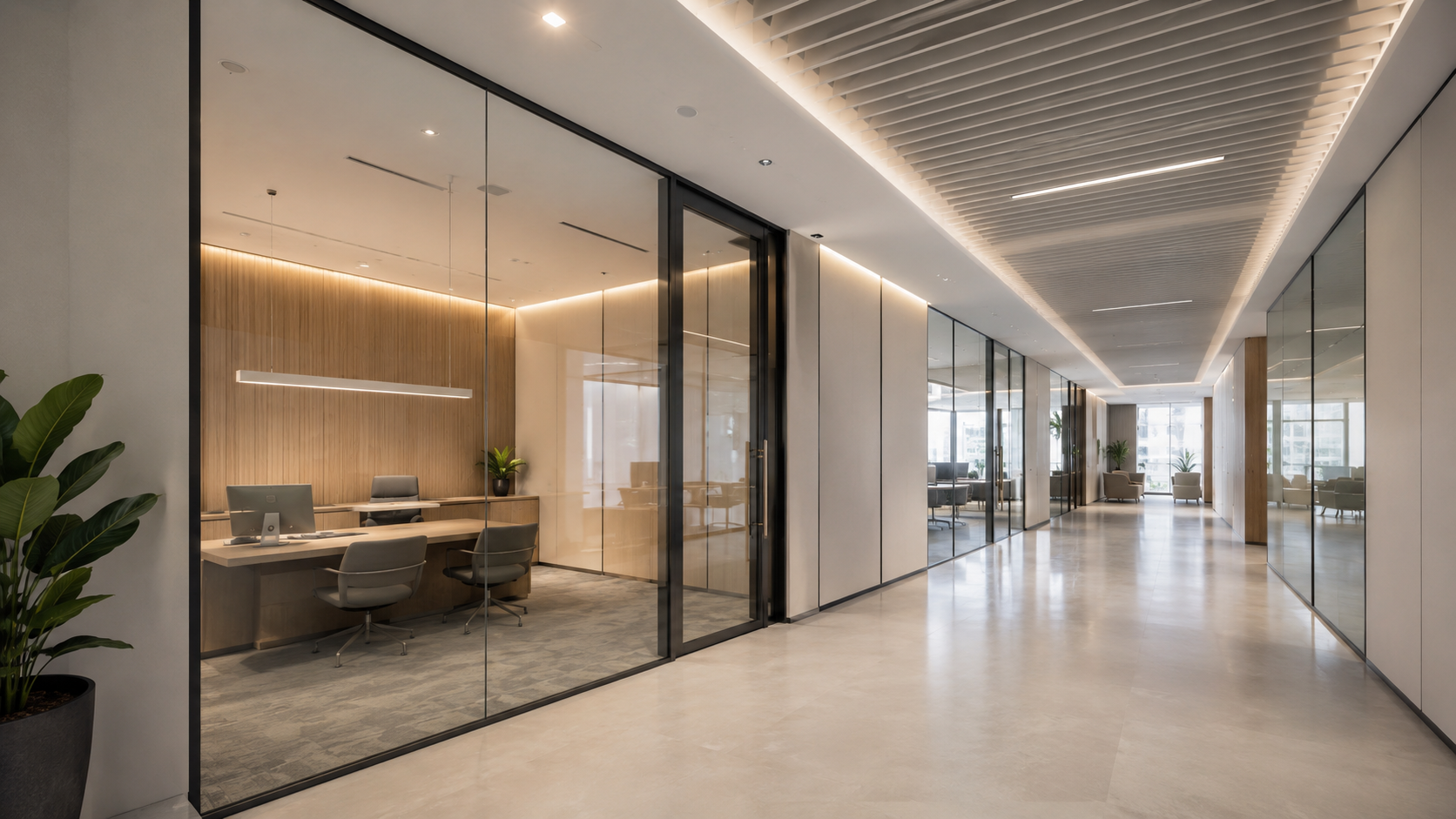 Modern commercial office with glass and gypsum partitions